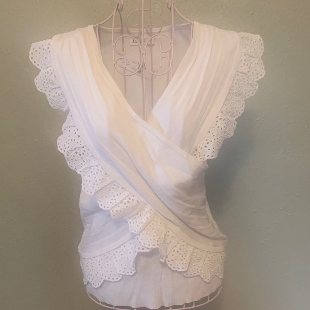 New York & Company White Wrap Eyelet Sweater Large